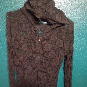 Lace hooded zip up jacket